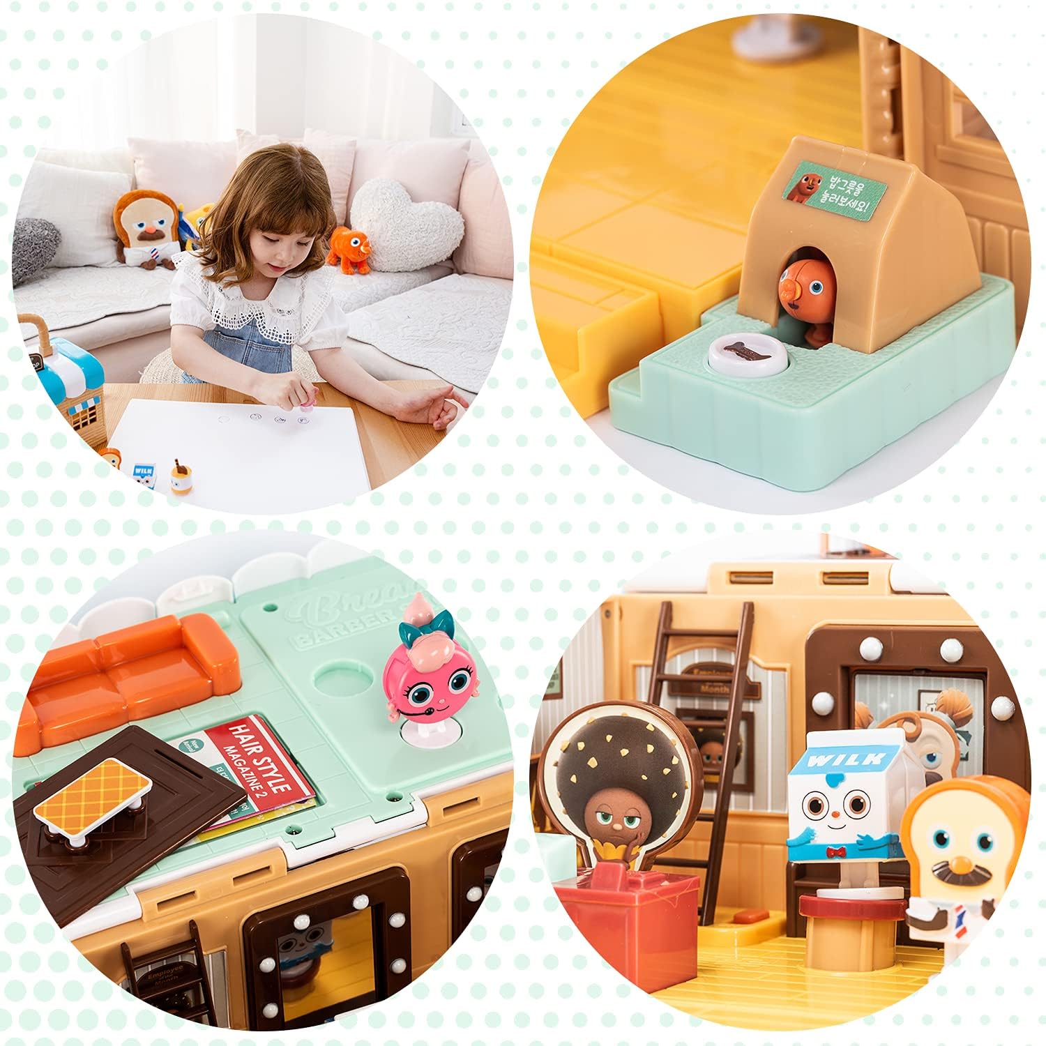 Bread Barbershop Figure Set - 6 Collectible Characters with 10 Sound Effects | Toddler Play Toys for Kids | Choco Sausage & BBS Story Theme | Perfect Birthday Gift for Boys & Girls | Fun Pretend Play for Home & Classroom