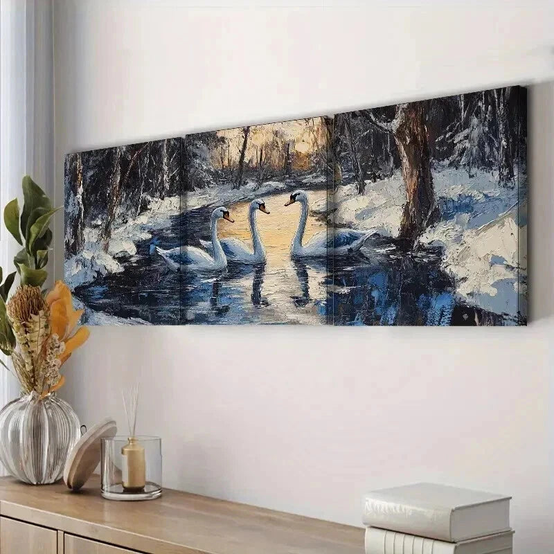 3-Piece Elegant Swan Lake Scene Wall Art Set - Framed Canvas 50x70cm (19.7x27.6in) - High Quality Print - 100% Australian Made - Ready to Hang - Perfect for Living Room, Bedroom & Office Decor