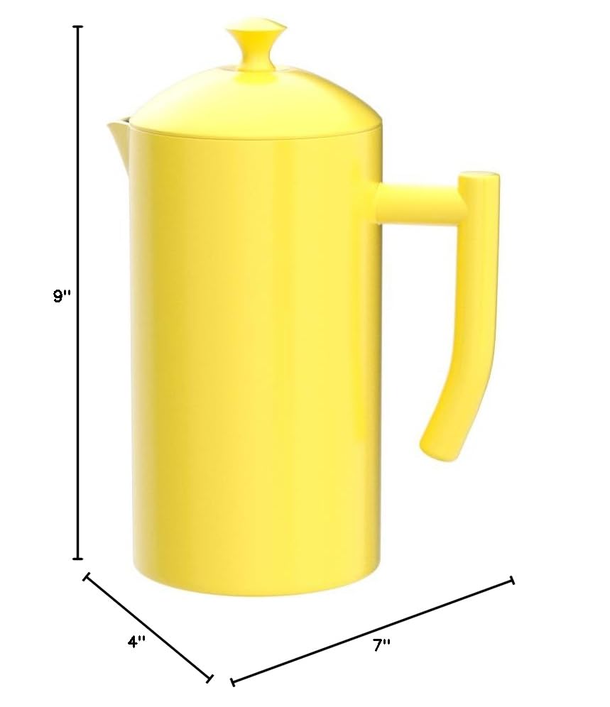 Frieling Double-Walled Stainless Steel French Press Coffee Maker - 34 oz Insulated Coffee Pot for Camping, Travel & Home - Sunshine Yellow - Keeps Coffee Hot for Hours - BPA Free & Durable