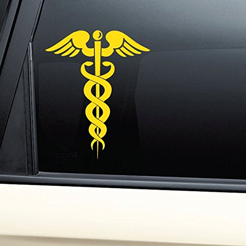 Caduceus Snake Medical Emblem Vinyl Decal Sticker for Laptop, Car, Truck Bumper & Window - Durable Yellow Waterproof Decal for Doctors, Nurses, Medical Students - Perfect for Hospital ID, Scrubs, Medical Equipment & Gifts