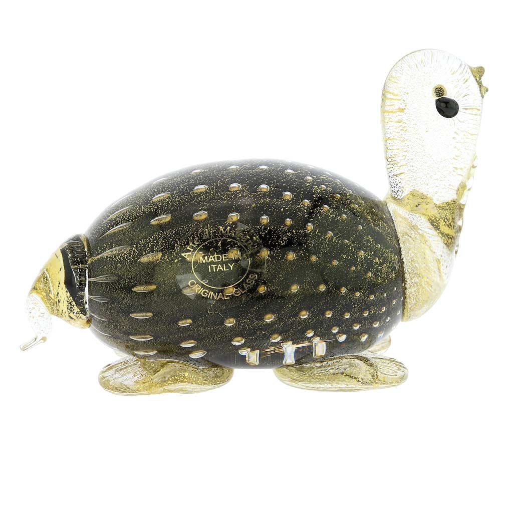 Authentic Murano Glass Bullicante Turtle Figurine - Handcrafted Black Venetian Art Piece | Perfect for Home Decor, Gift, or Collectible