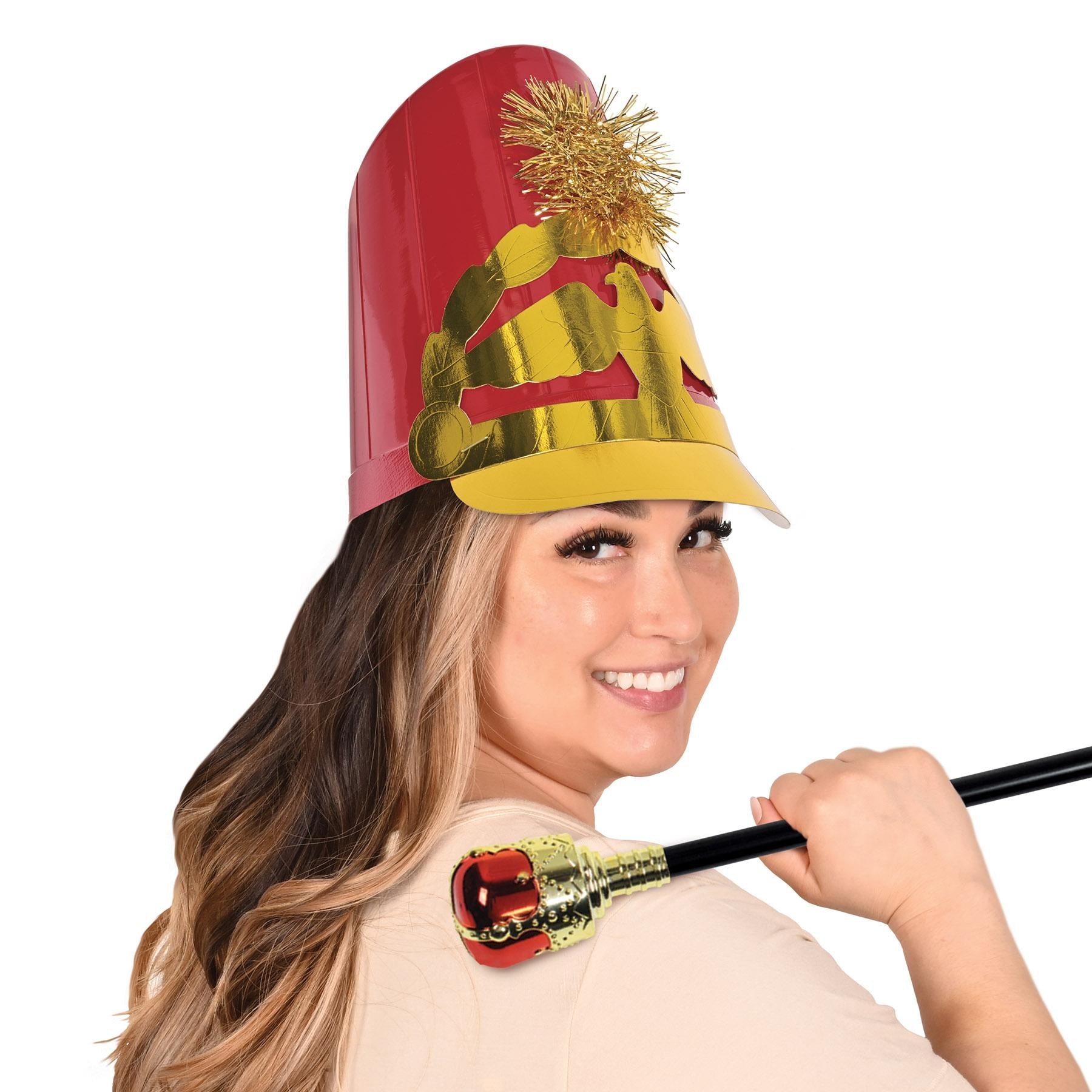 12 Pack Beistle Christmas Plastic Drum Major Hats - Red Santa Hats for Holiday Parties, Parades & Festive Celebrations - Perfect for Christmas, New Year & Costume Events