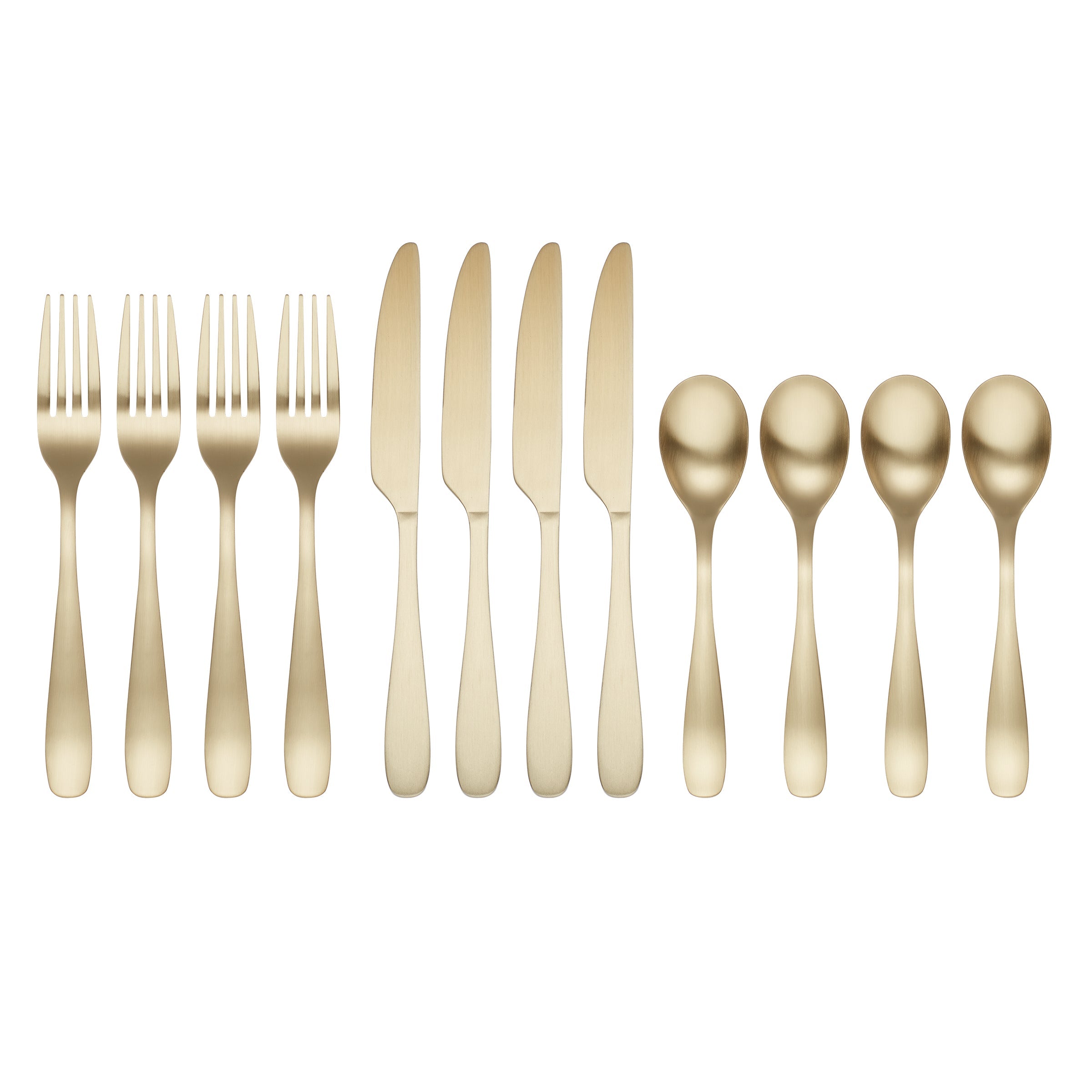 Eliana 12-Piece Flatware Set - Stainless Steel Champagne Satin Finish - Elegant Dining Silverware for Wedding, Anniversary & Formal Dinner Parties
