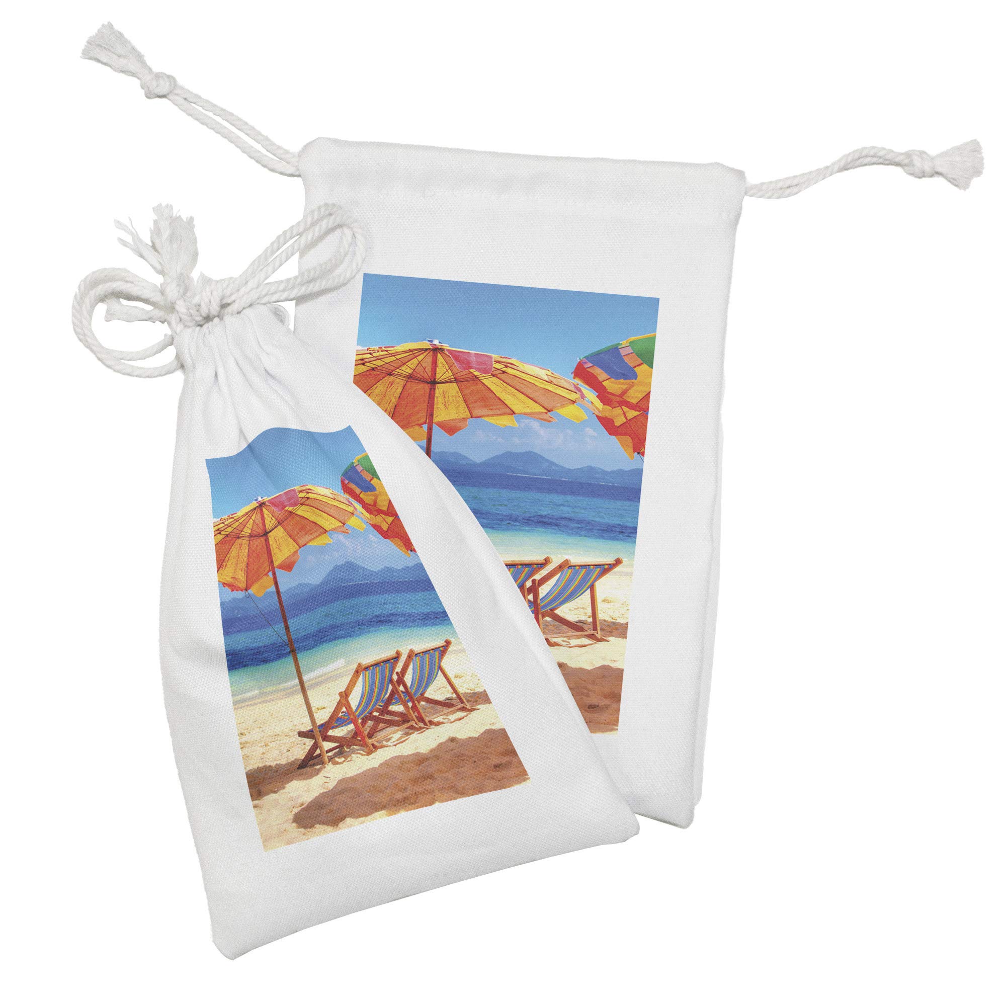 Ambesonne 2-Pack Fabric Drawstring Pouches - Tropical Beach Deck Chairs Design, 9