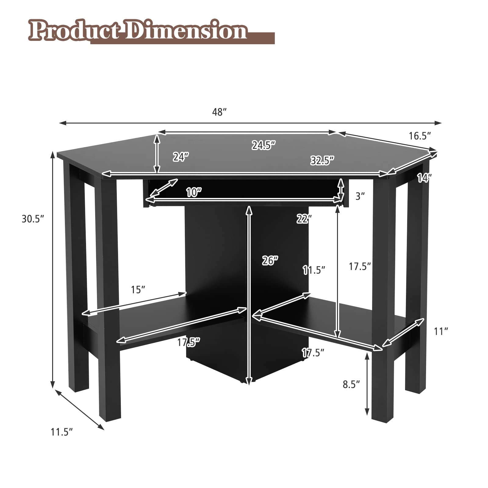 Tangkula Small Corner Desk with Keyboard Tray - Triangle Computer Desk for Bedroom, Home Office & Small Spaces - Space Saving Writing Desk with Storage Shelves - Perfect for Work, Study & Makeup Vanity