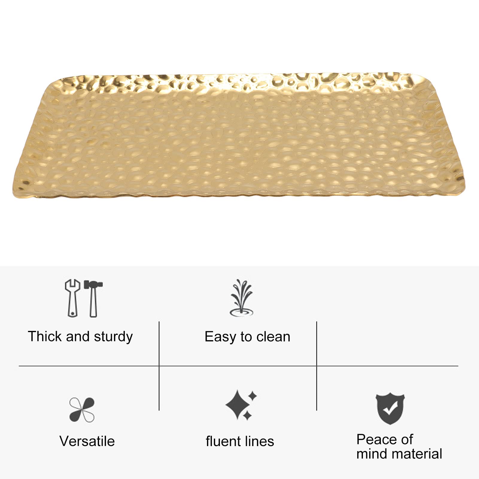 Stainless Steel Hammered Rectangular Decorative Tray 19.5x9.5cm - Gold Kitchen Serving Tray for Living Room, Bedroom, Bathroom | Perfect for Entertaining, Food Display & Home Decor