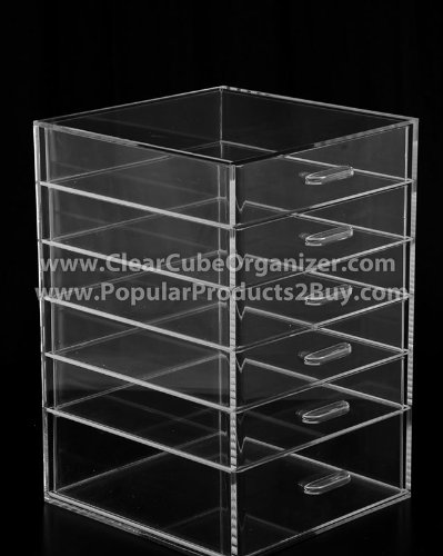 6-Drawer Acrylic Makeup Organizer Cube - Clear Cosmetic Storage for Vanity, Bathroom & Travel - Perfect for Lipsticks, Brushes & Skincare Products
