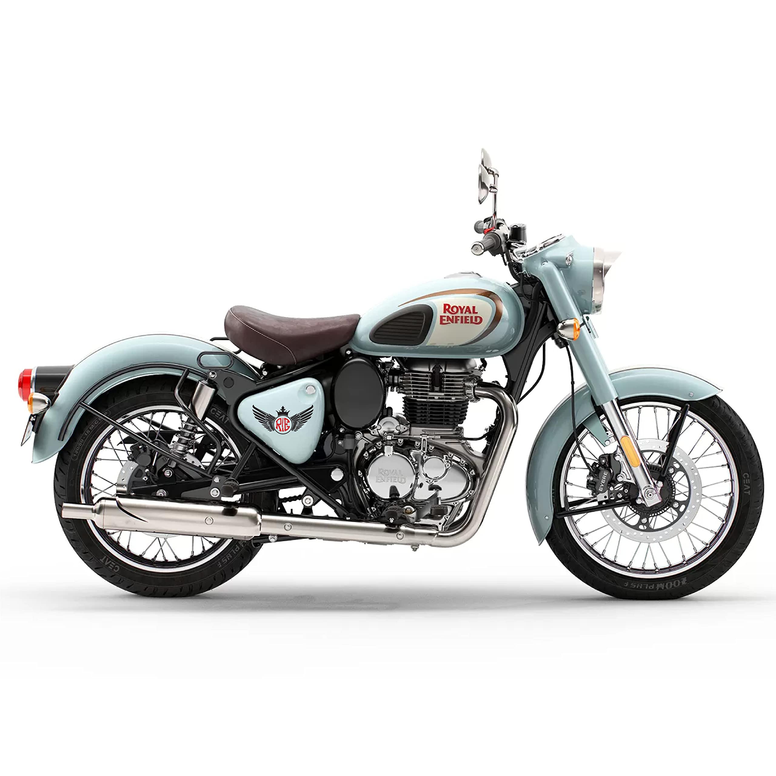 ISEE 360® RE Wings Bullet Vinyl Waterproof Stickers for Royal Enfield Motorcycle - Compatible with Gas Tank, Battery Cover & Helmet - 11 x 5.5 cm (Black & Red) - Durable Decals for Bike Customization & Personalization