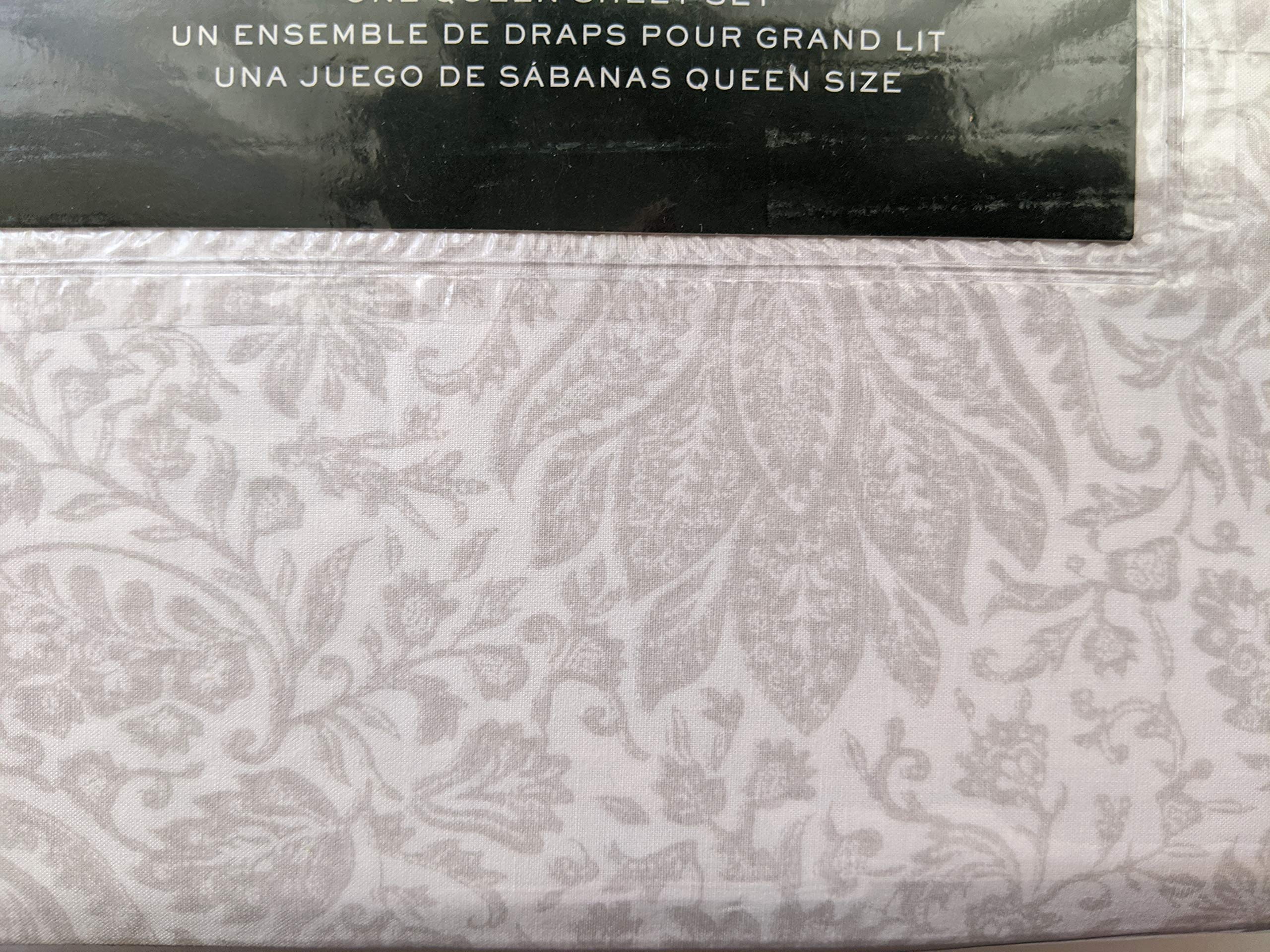 Lauren Ralph Lauren Light Gray Floral Queen Sheet Set - 100% Cotton Soft Bedding for Comfortable Sleep - Perfect for Master Bedroom, Guest Room & Vacation Homes