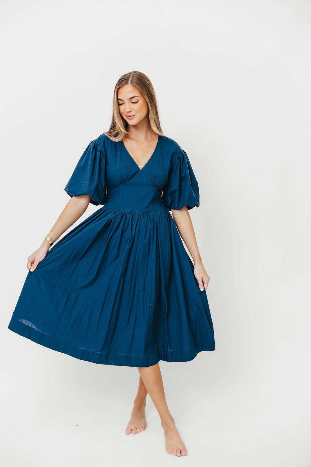 Gayle Midi Dress in Dark Navy - Flattering A-Line Women's Dress for Casual Wear, Office & Date Night | Plus Size Options Available