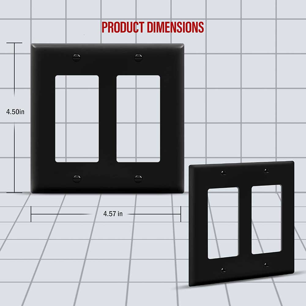 2 Gang Decorator Rocker Wall Plate - Black Electrical Outlet Cover for Home & Office - Ideal for Living Room, Bedroom, and Kitchen Decor