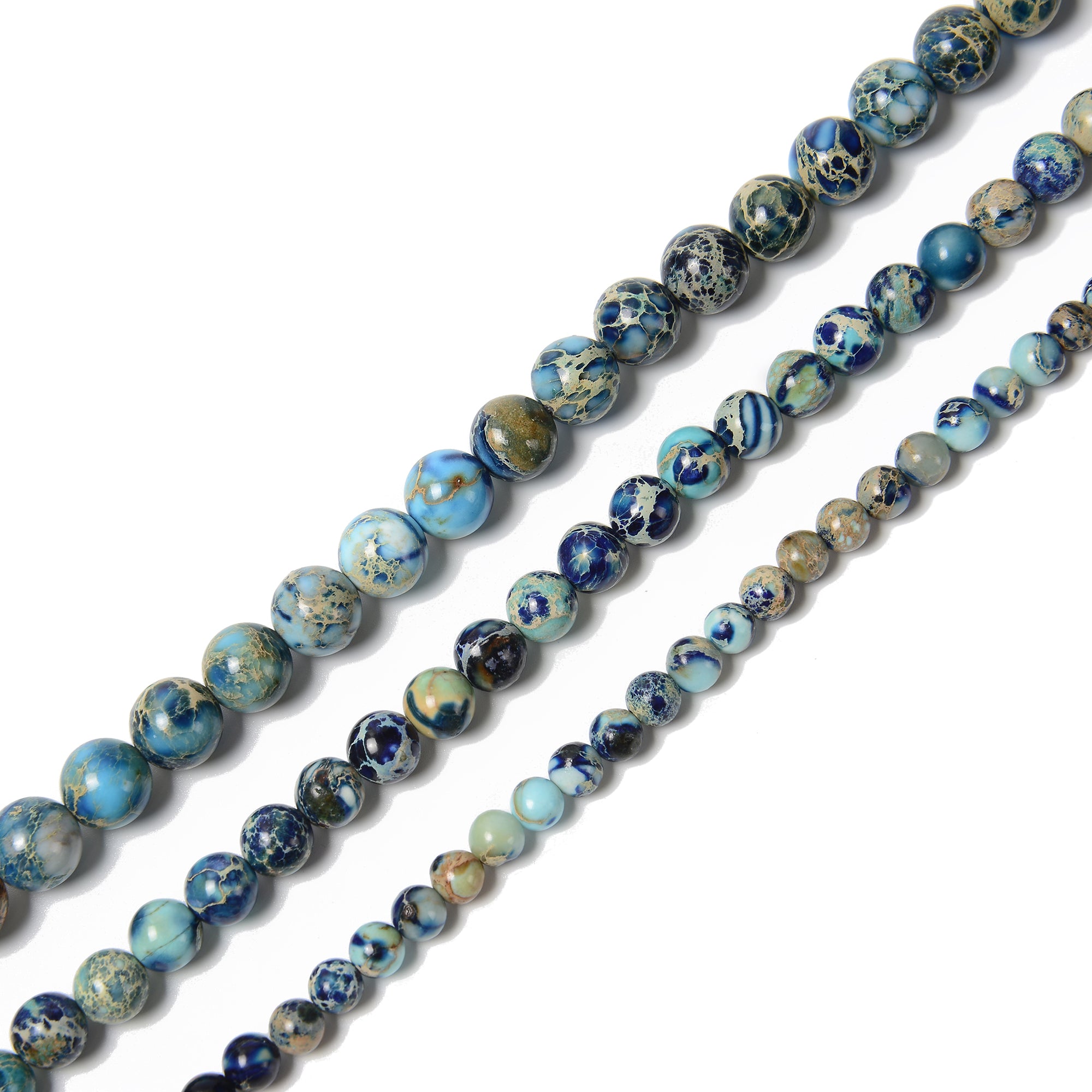 Dark Sky Blue Sea Sediment Jasper Smooth Round Beads - 6mm, 8mm, 10mm - 15.5