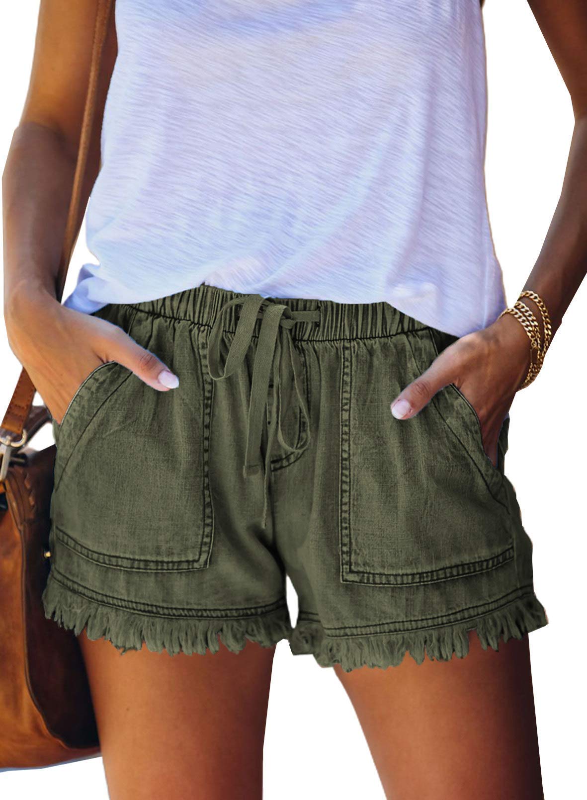 QACOHU Women's 2023 Summer Denim Shorts - Mid Waist Stretch Ripped Jean Shorts for Women | Casual Outfit, Beach Vacation, Streetwear Fashion