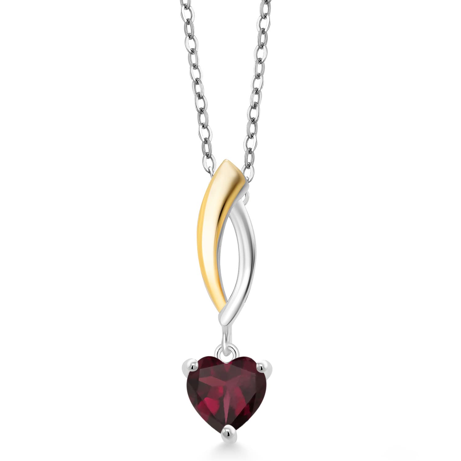 6.5mm Heart Shaped Gemstone Birthstone & Lab Grown Diamond Pendant Necklace for Women - 925 Sterling Silver & 10K Yellow Gold with 18