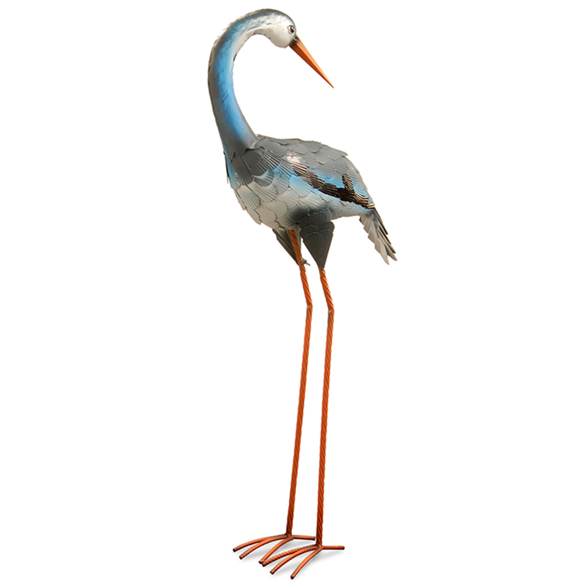 39 Inch Blue, Gray & White Crane Metal Lawn Decoration - Spring Garden Ornament for Outdoor Patio, Yard & Landscape Decor