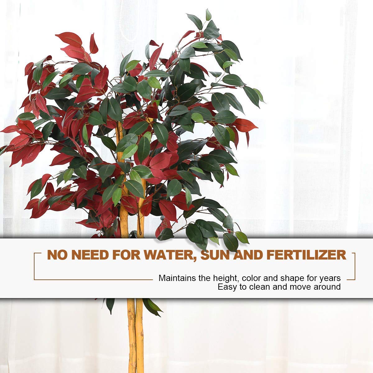 COSTWAY 4Ft Artificial Ficus Tree in Pot - Fake Green & Red Potted Plant for Home, Office, Lobby Decor - Perfect for Living Room, Bedroom, or Reception Area Decoration