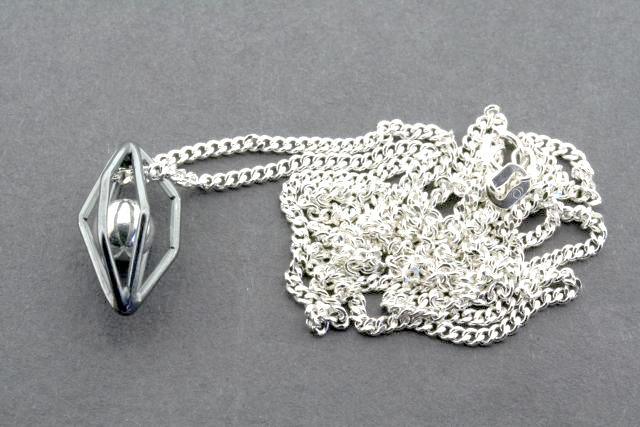 Ox Chrysalis and Silver Ball Pendant Necklace - 60cm Link Chain for Women, Elegant Jewelry Gift for Birthday, Anniversary & Special Occasions