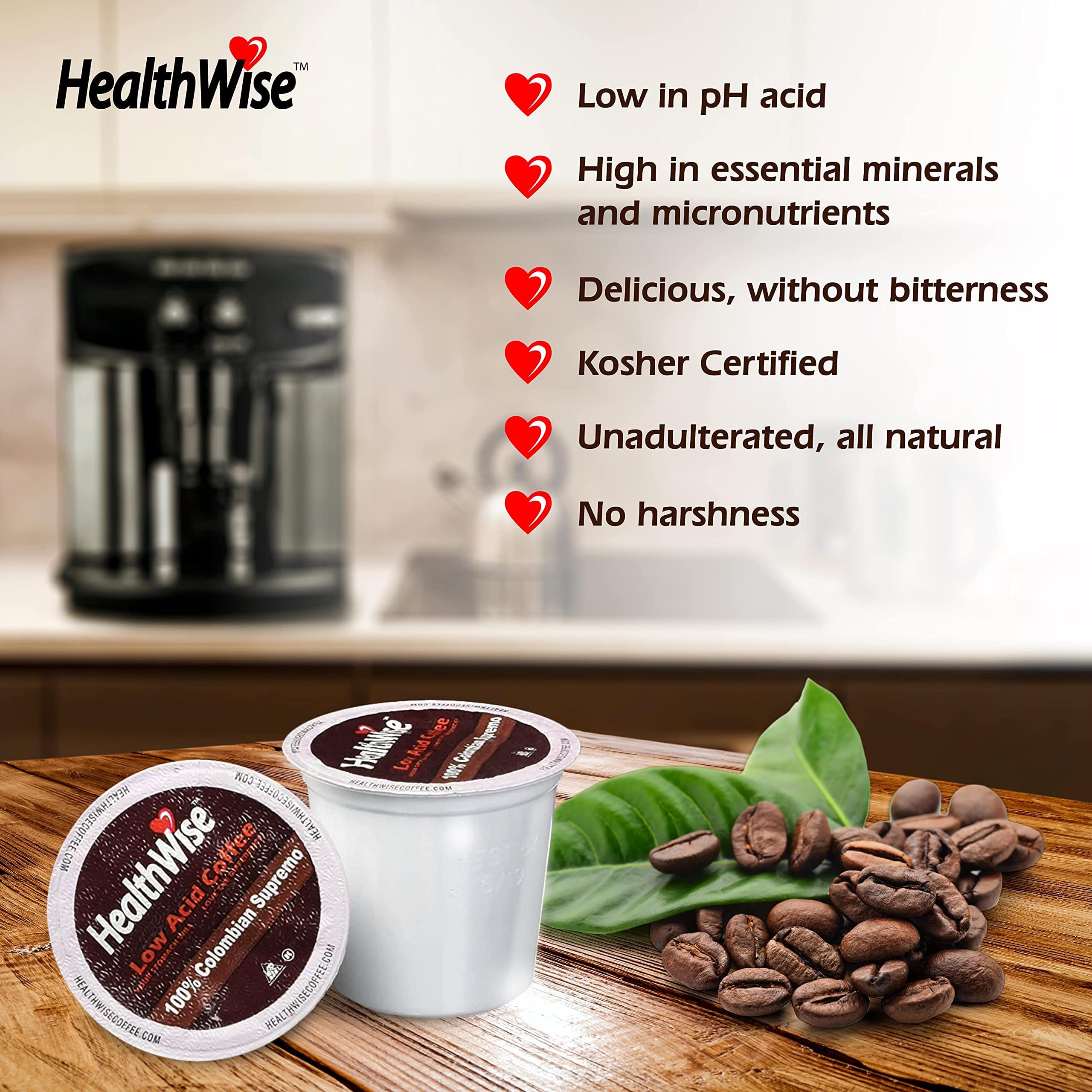 Healthwise Low Acid Coffee K-Cups - 100% Colombian Medium Roast French Vanilla Flavor | Gentle on Sensitive Stomachs | 144 Count (12 Packs) | Perfect for Home, Office & Morning Brews