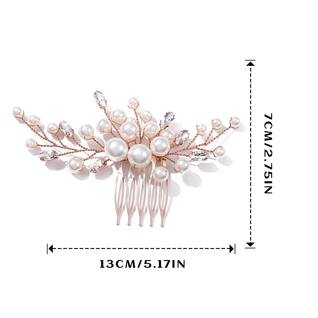 Elegant Pearl Flower Wedding Hair Comb with Rhinestones - Bridal Hair Accessories for Brides & Bridesmaids (Rose) | Perfect for Weddings, Prom, Formal Events & Special Occasions