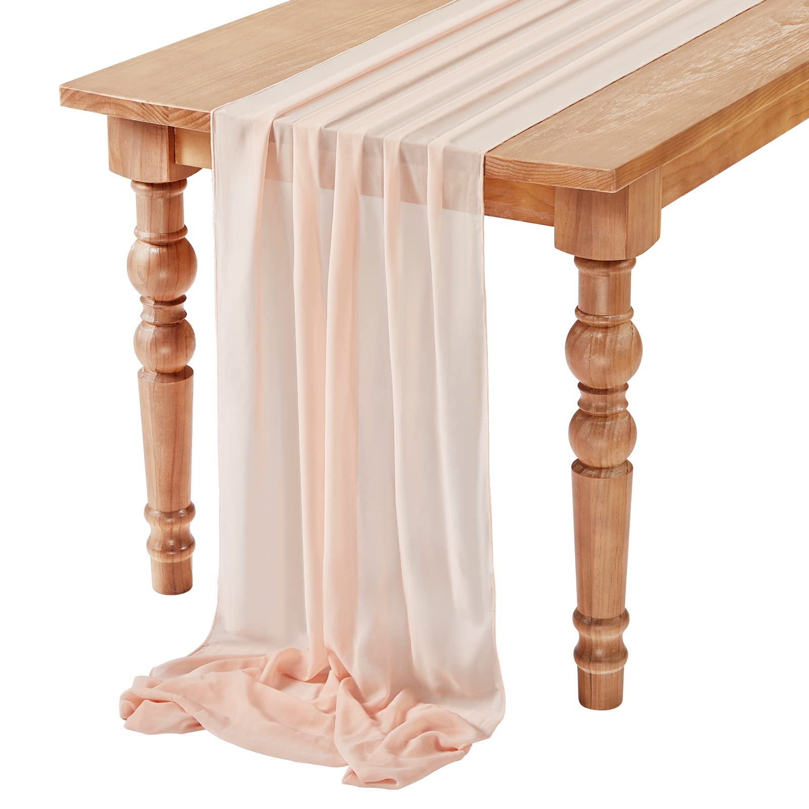 Serwalin 10ft Light Peach Pink Chiffon Table Runner - 29x120 Inches Sheer Wedding Tablecloth for Bridal Shower, Baby Shower, Boho Birthday Party Decor - Perfect for Cake Tables, Buffet Displays & Romantic Dinner Settings