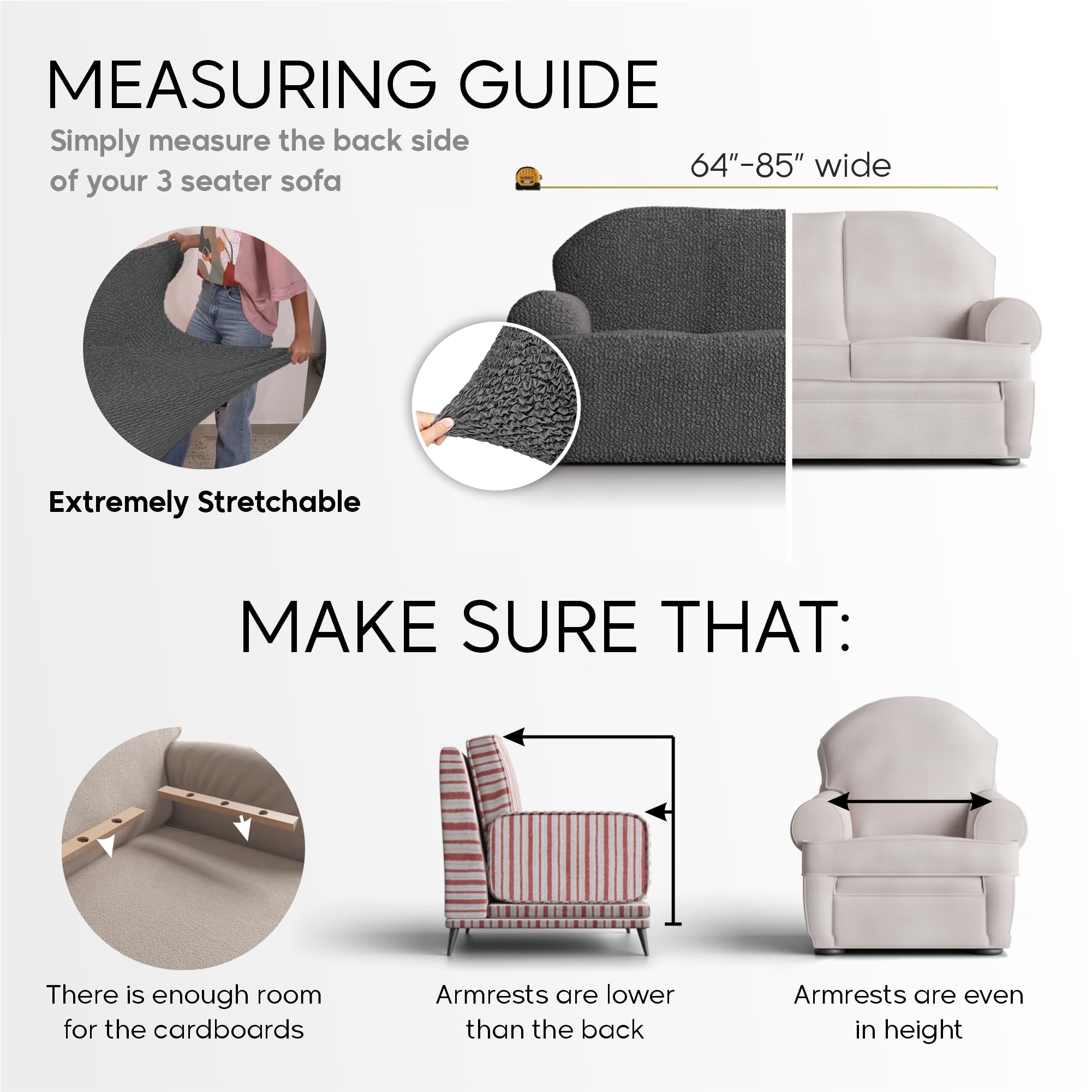 Stylish Mamma Mia Stretch Sofa Slipcover - Soft Polyester 1-Piece Washable Couch Cover with Form Fit - Pet-Friendly Furniture Protector in Brown (Mille Righe Collection) - Perfect for Living Room, Family Room & Pet-Friendly Homes