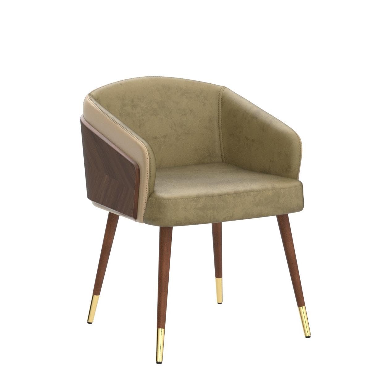 ARTPLAN Mid Century Modern Dining Chair - Faux Leather & Walnut Upholstery, Retro Accent Armchair with Metal Legs - Adjustable & Easy Assembly - Perfect for Kitchen, Dining Room & Home Office (Army Green)