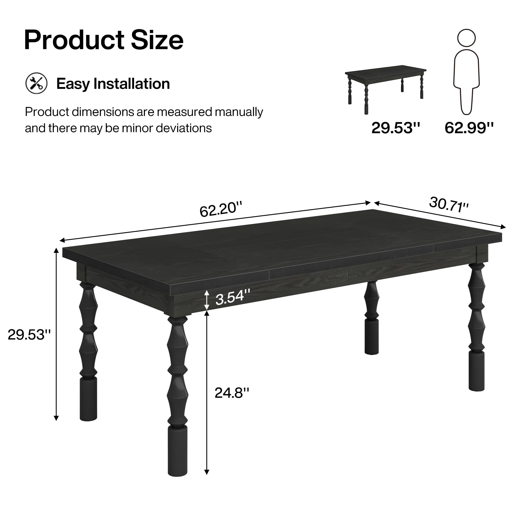 Tribesigns 62 Inch Solid Wood Dining Table for 4-6 People - Farmhouse Style Large Rectangle Kitchen Table with Carved Turned Legs - Modern Dinner Table for Kitchen & Dining Room - Perfect for Family Gatherings, Dinner Parties and Daily Meals