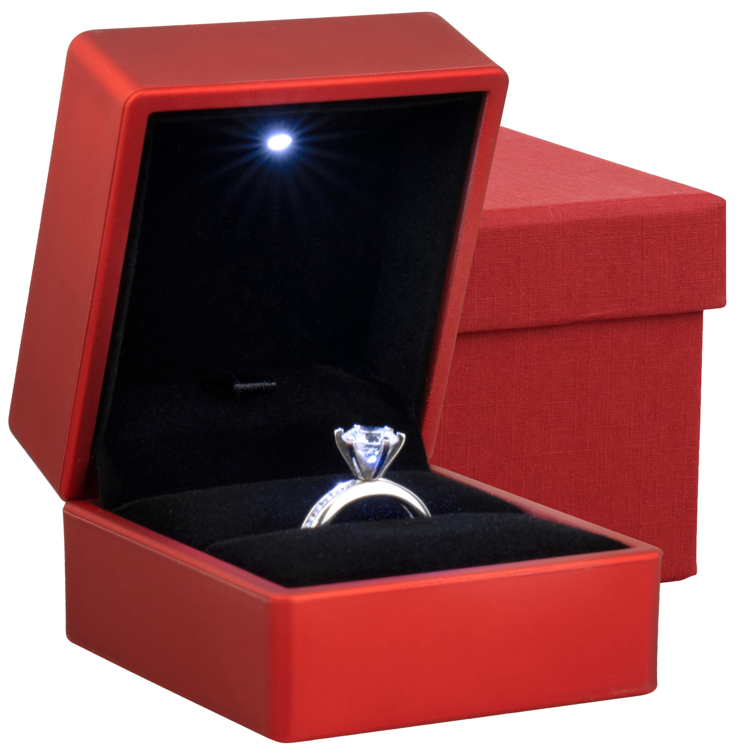 Premium LED Engagement Ring Box with Light - Elegant Proposal Jewelry Box for Wedding, Anniversary & Special Occasions (Red Velvet) - Perfect for Romantic Surprises & Marriage Proposals