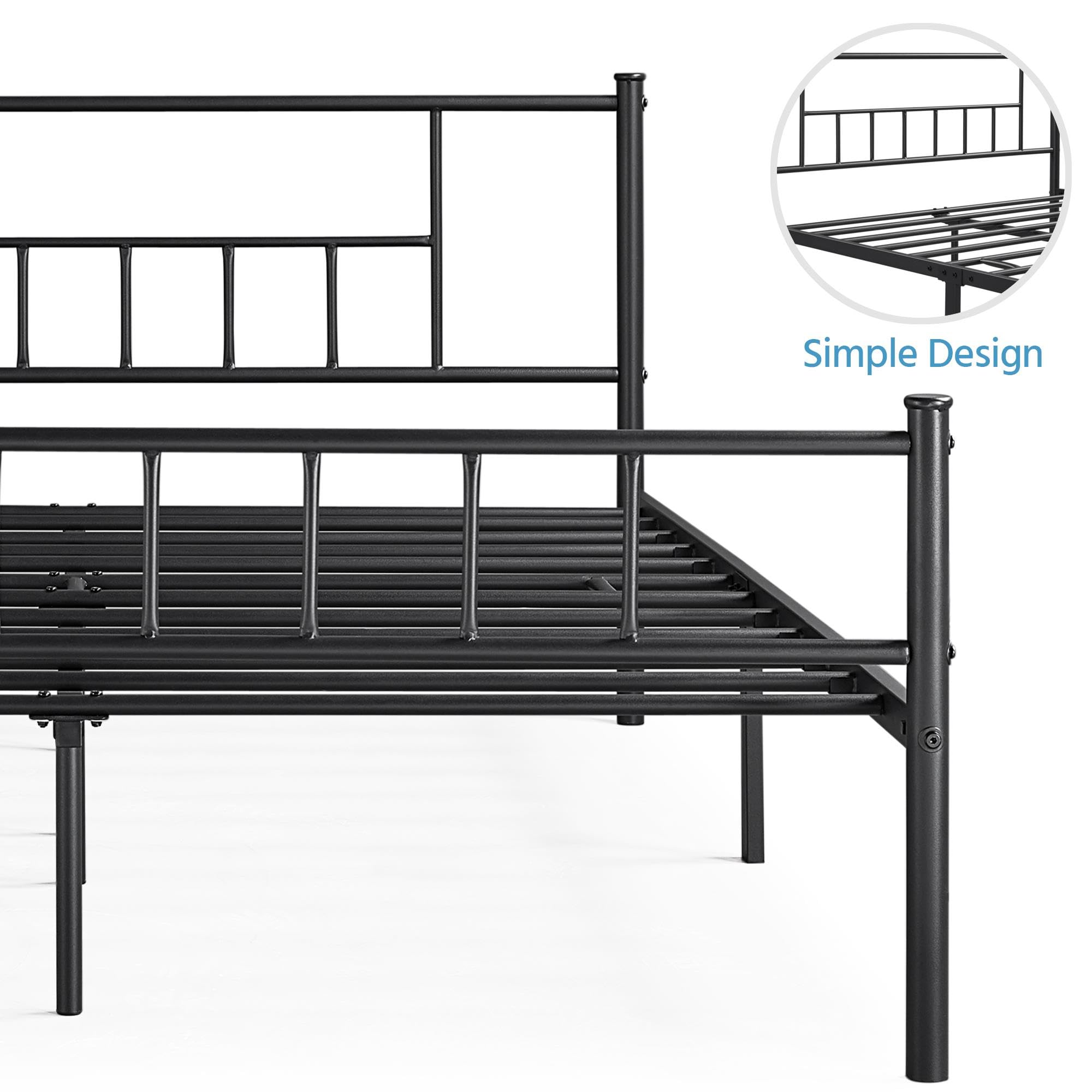 Yaheetech Black Wrought Iron Double Bed Frame with Vertical Tube Headboard & Metal Slats - 160x200cm (63x79 inches) Queen Size Bed for Bedroom, Guest Room, Dorm - Sturdy Metal Platform Bed with Noise-Free Support