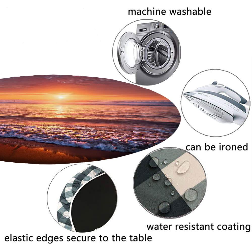 Ocean Round Tablecloth with Elastic Edge - Marine Theme 3D Printed Design for 36 Inch Dining Tables | Perfect for Buffet Parties, Camping & Beach Themed Events