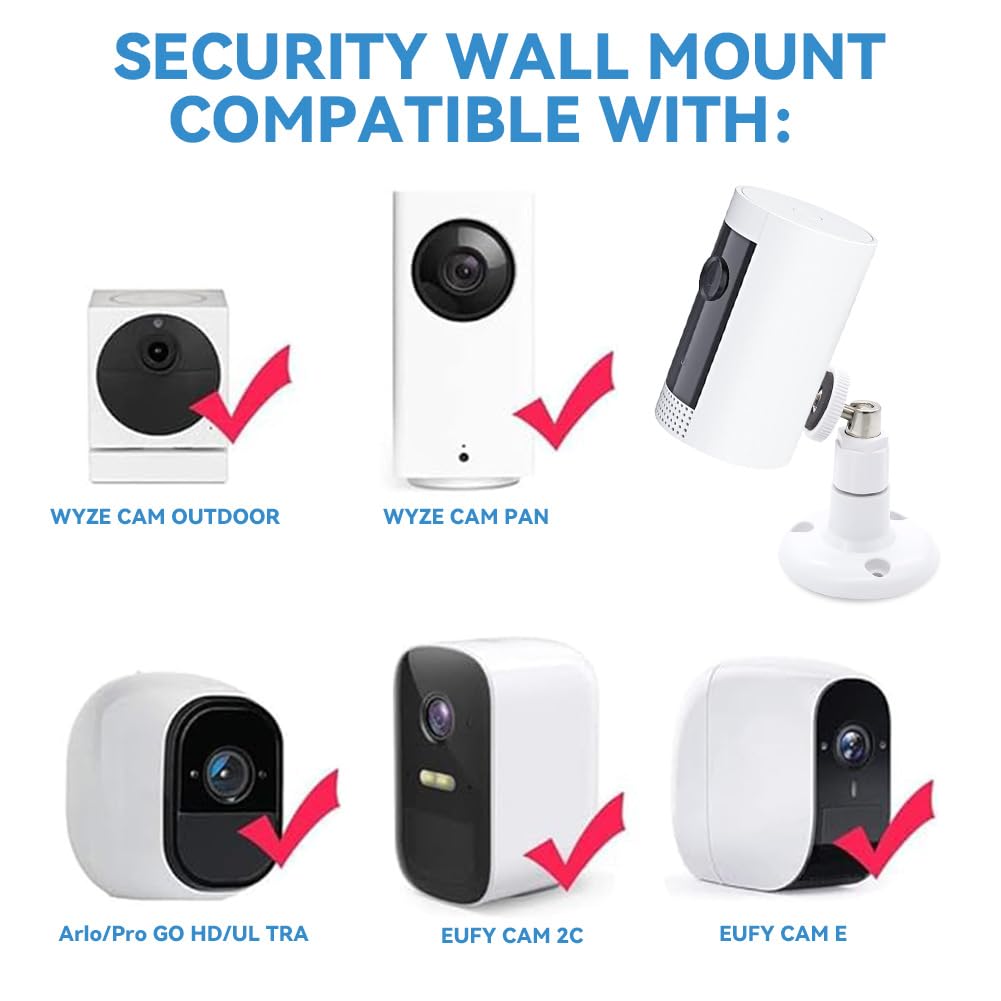 2-Pack Adjustable Wall Mount Bracket for Ring HD Security Camera & Stick Up Cam - 360° Swivel, No Drill Installation, Indoor/Outdoor Use - Perfect for Home Security, Garage Monitoring & Front Door Surveillance