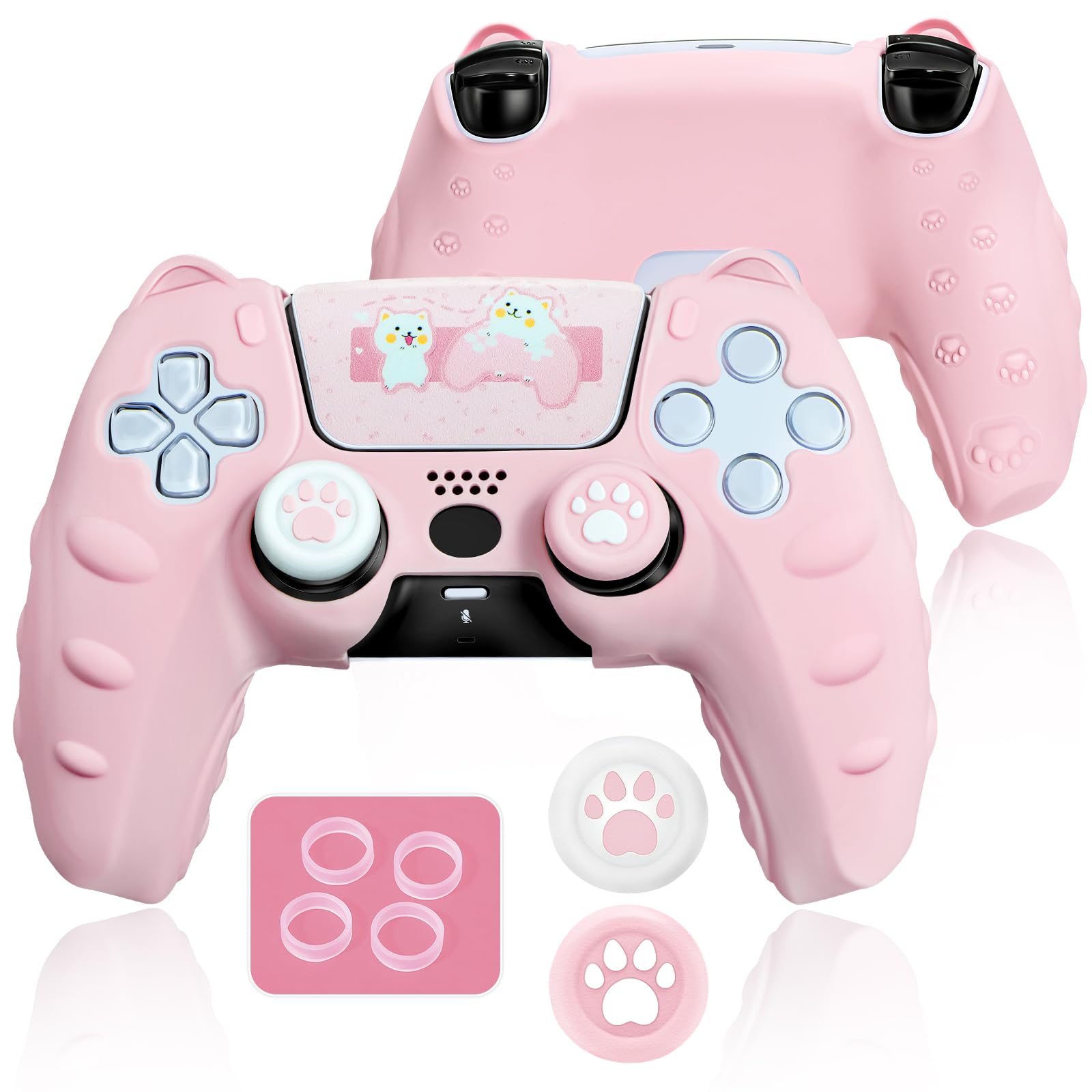 BRHE Cute Cat Claw PS5 Controller Skin - Non-Slip Silicone Protective Cover for PlayStation 5 Wireless Controller with 2 Thumb Grip Caps, 1 Cat Sticker & 4 Remote Sensing Coils | Perfect for Gaming, Gift Giving & Cat Lovers | Enhance Grip & Protect Your PS5 Controller from Scratches