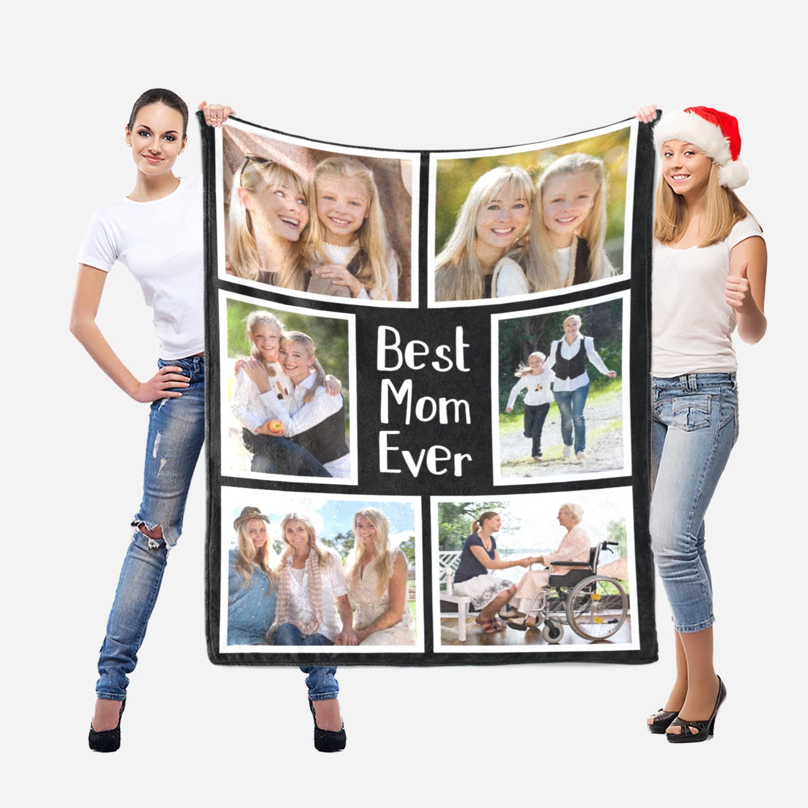Best Mom Ever Custom Photo Blanket - Personalized Picture Collage Throw for Mother's Day, Birthday, Christmas - Cozy Gift for Mom, Grandma, Daughter - Perfect for Family Photos, Home Decor & Special Occasions