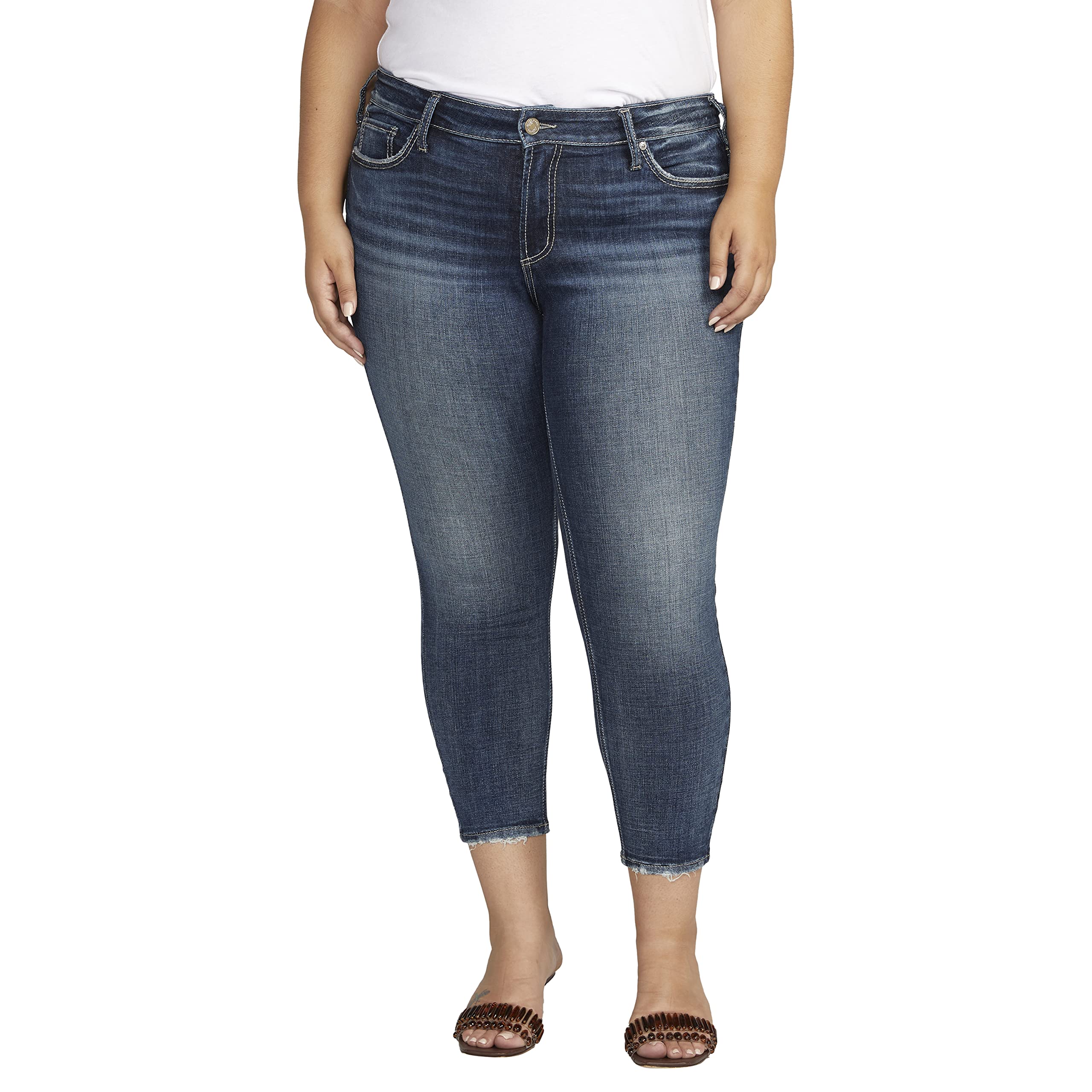 Silver Jeans Co. Women's Plus Size Suki Mid Rise Curvy Fit Skinny Jeans - Stretch Denim Pants for Casual Wear & Everyday Comfort | Perfect for Work, Date Night & Weekend Outfits