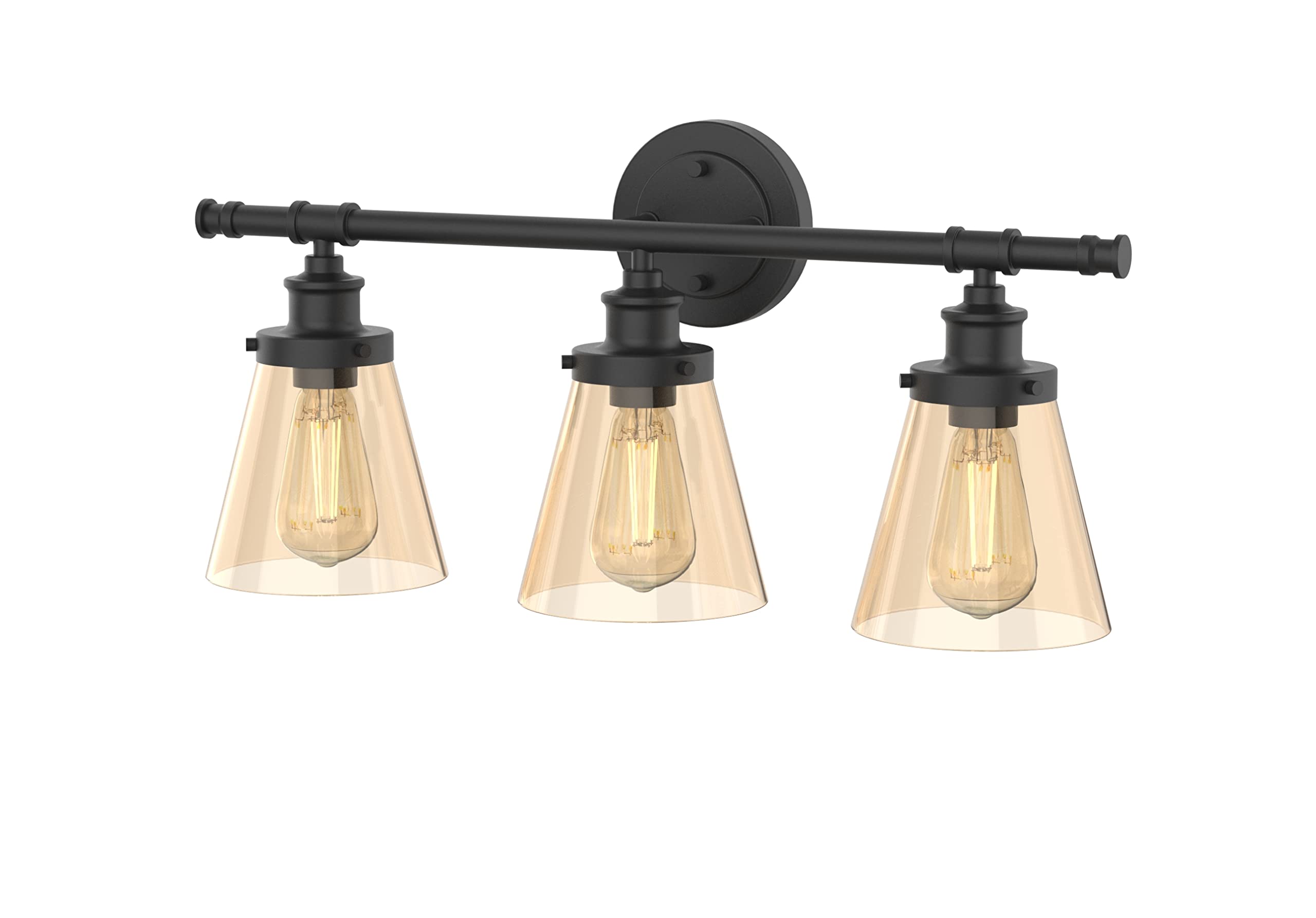Edison 3-Light Vanity Fixture - Black with Clear Glass Shade - Perfect for Bathroom Wall Lighting & Decor