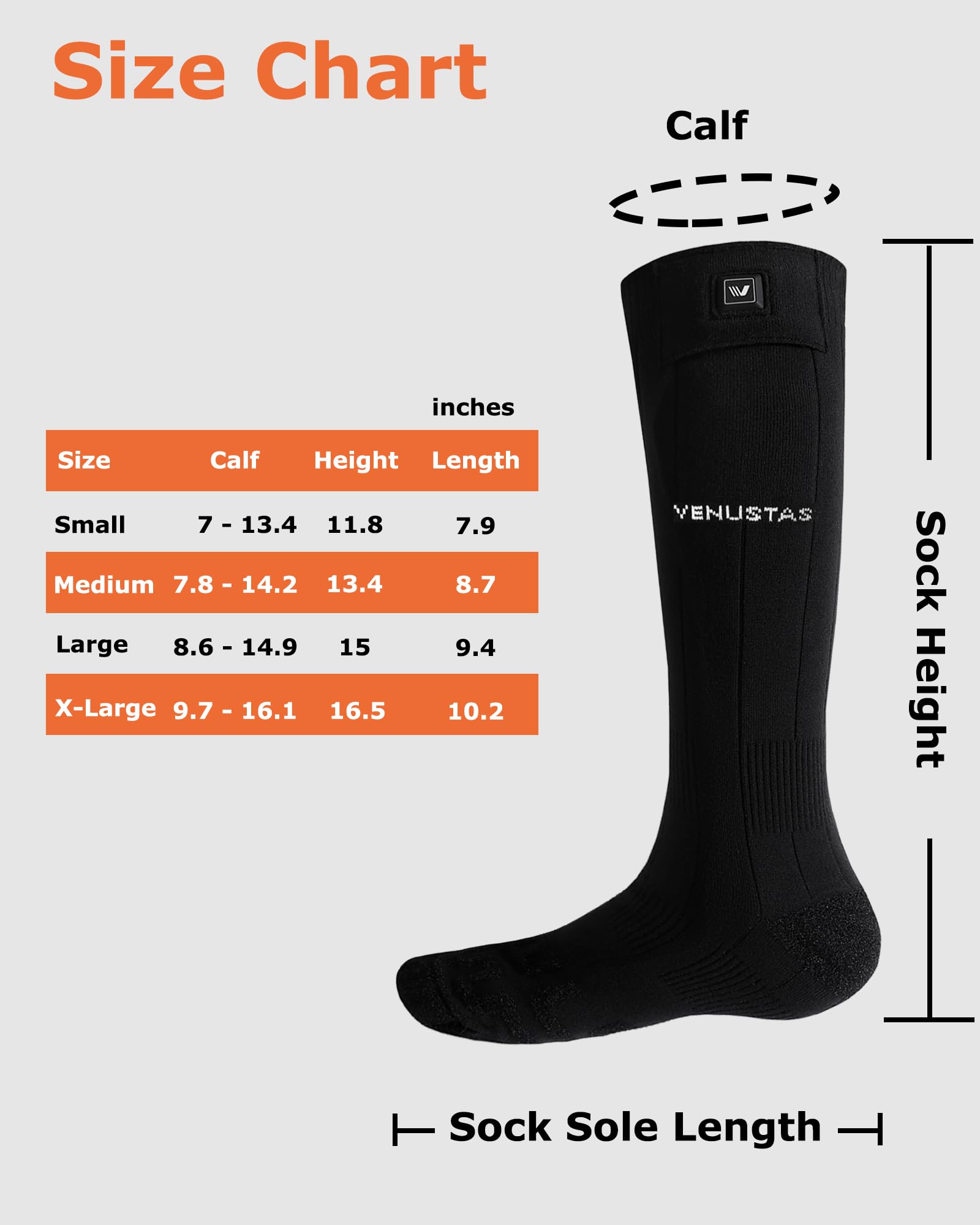 Venustas Rechargeable Heated Socks for Men & Women - Electric Warming Socks for Hunting, Skiing, Winter Sports & Cold Weather Outdoor Activities