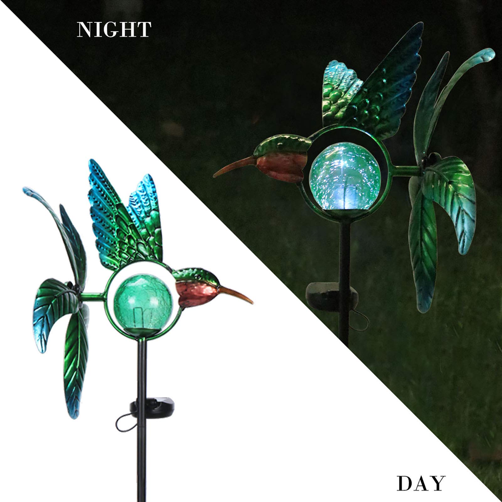 Solar Powered Hummingbird Garden Lights - Outdoor Decorative Pathway Stake Lights with Wind Spinner for Yard, Lawn & Patio Decor | Weatherproof Solar LED Landscape Lighting for Garden, Walkway & Backyard