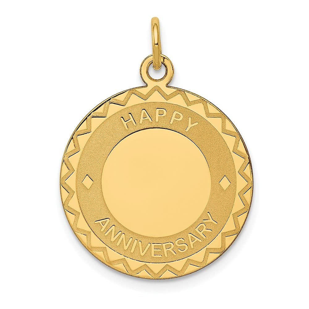 14K Yellow Gold Happy Anniversary Pendant Necklace for Women - 27mm x 20mm Elegant Fine Jewelry Gift for Wife, Girlfriend - Perfect for Anniversaries, Valentine's Day & Special Occasions