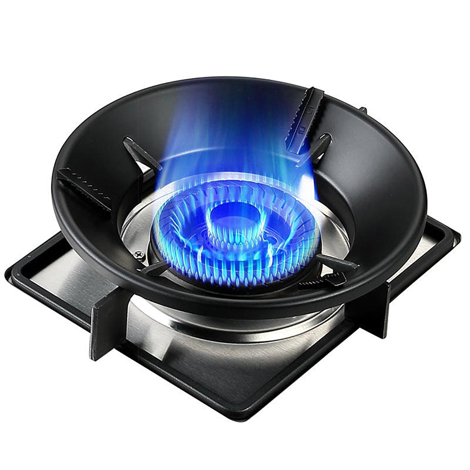 360° Windproof Gas Burner Stand for Stove - Round Kitchen Gas Saver Burner Stand with Free 2 Scrunchies (Black, 2-Pack) | Perfect for Outdoor Camping & Indoor Cooking