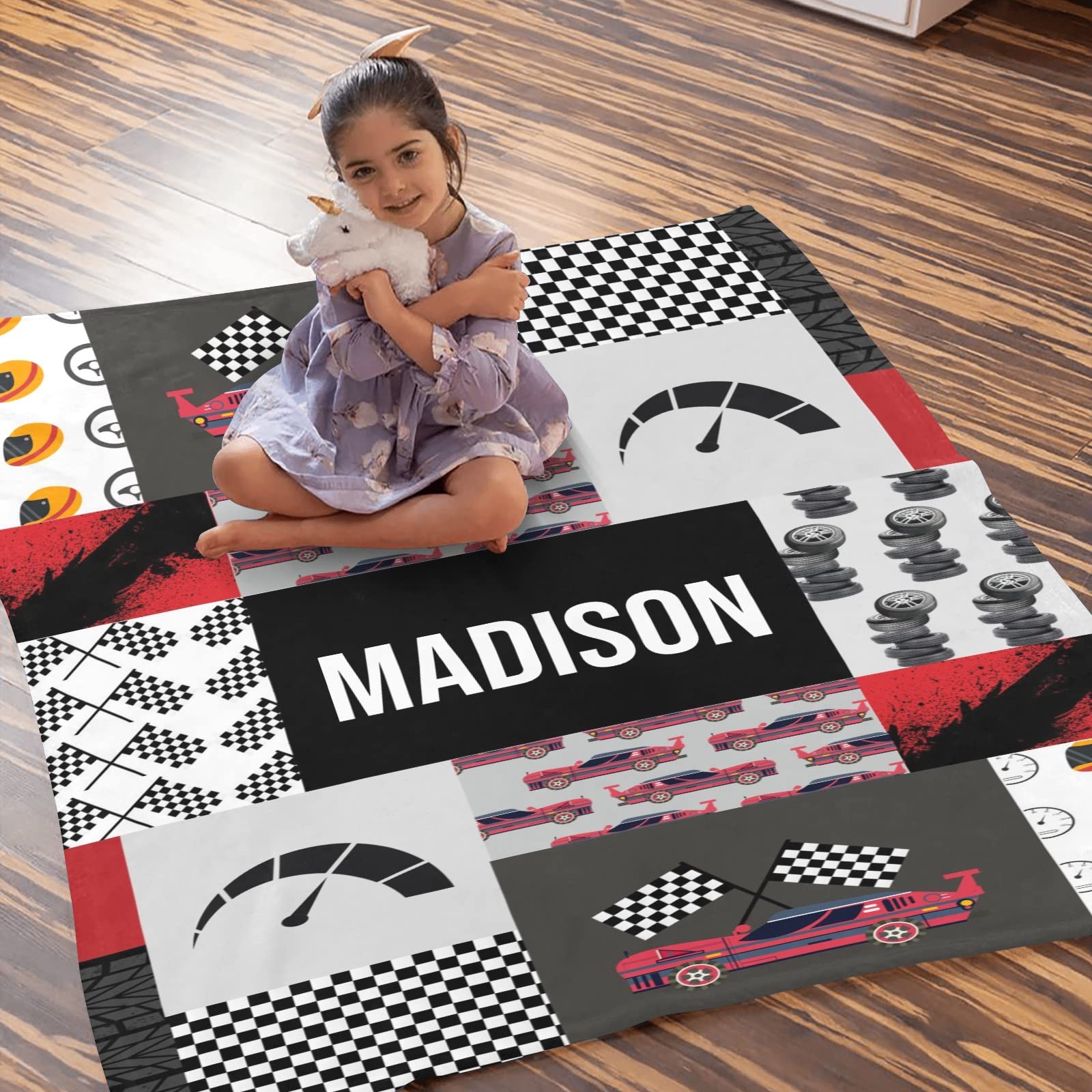 Personalized Deven Race Car Throw Blanket - Custom Name Blanket for Women, Men & Kids - 50x60 Inch Soft Fleece Blanket for Bed, Couch & Gifts - Perfect for Birthday Presents, Nursery Decor & Cozy Movie Nights