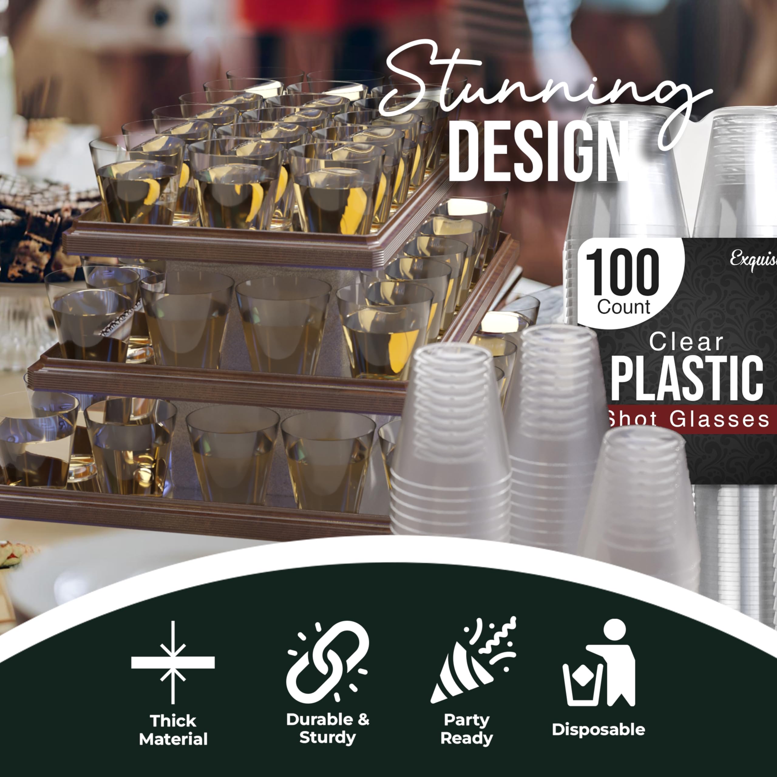 100-Pack 2 Oz Clear Plastic Disposable Shot Glasses - Bulk Party Supplies for Cocktails, Vodka, Tequila - Perfect for Weddings, Birthday Parties & Bar Events