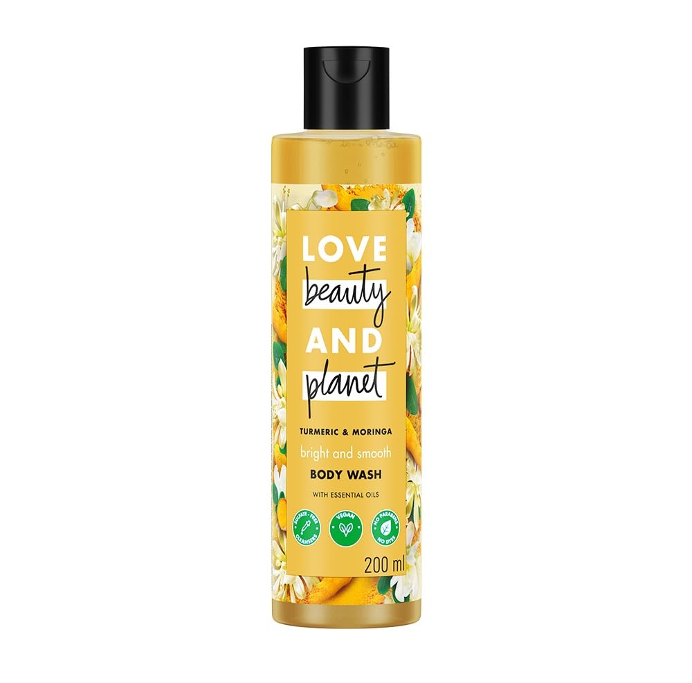 Love Beauty & Planet Turmeric & Moringa Brightening Body Wash - Natural Shower Gel for Glowing Skin, 200ml | Hydrating & Illuminating Skin Care for Daily Use, Perfect for Morning & Night Routine