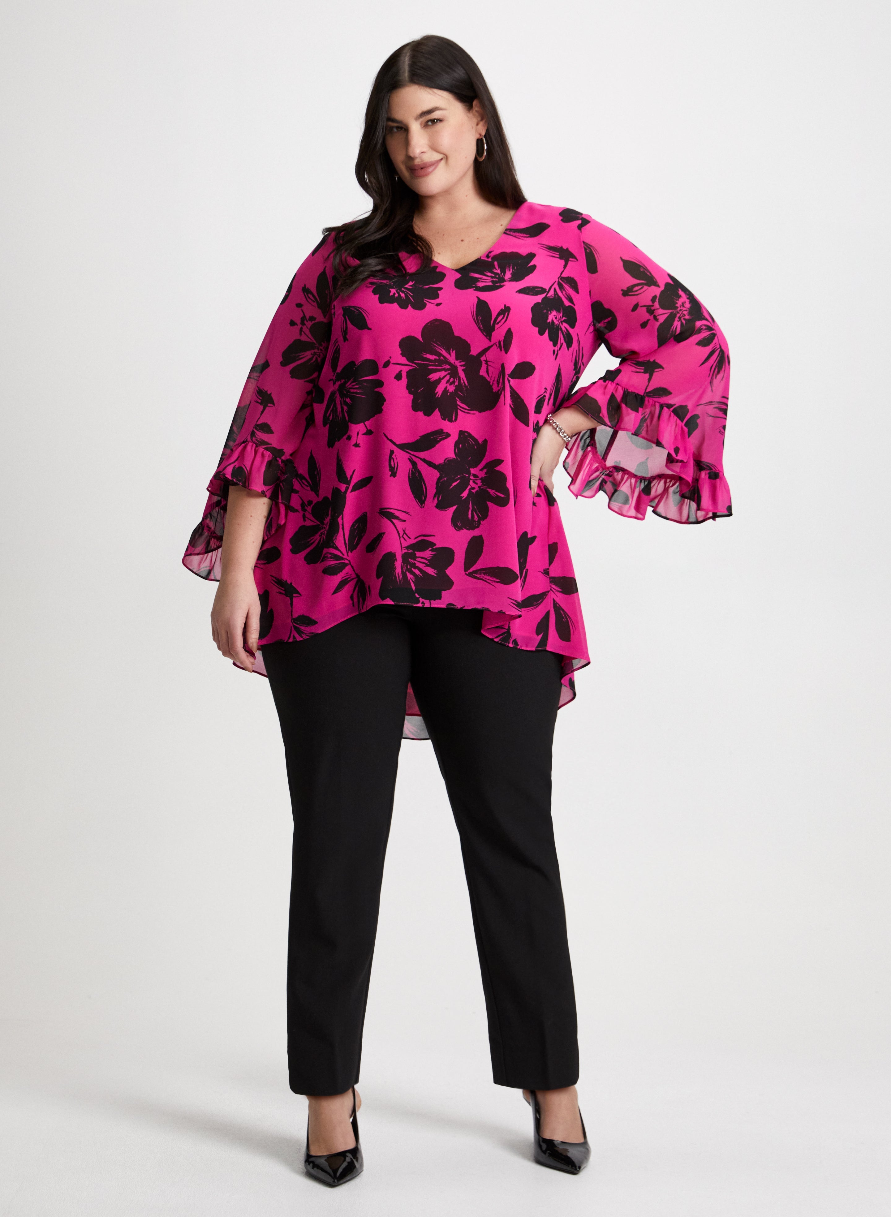 Floral Print Blouse and Slim Fit City Pants for Women - Office Wear & Casual Outfit for Work, Date Night and Everyday Fashion