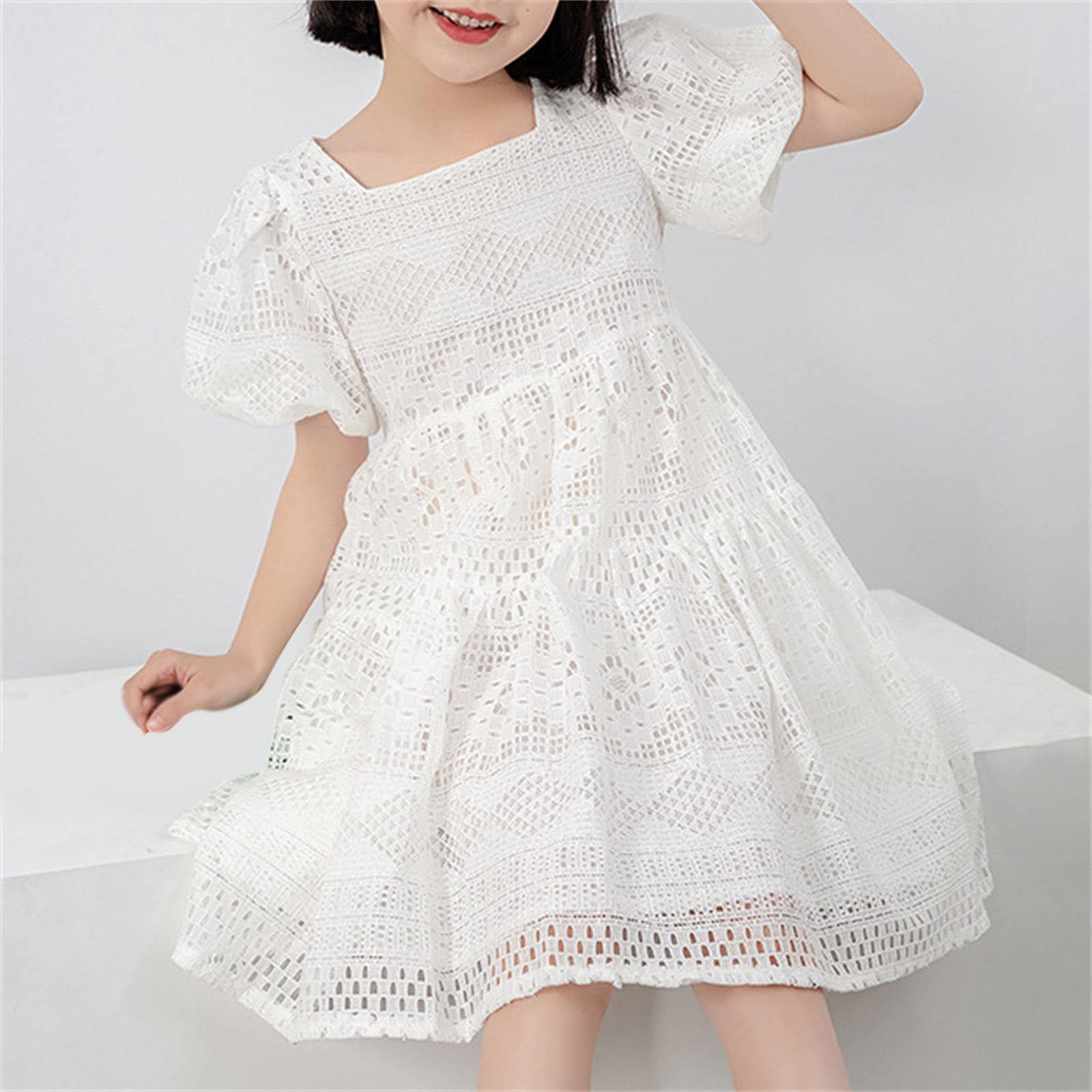 12 Year Old Girls Summer Dress - Cute Short Sleeve Sundress for Little Girls (White, Size 5-6 Years) | Perfect for Beach Outings, Birthday Parties & Casual Wear