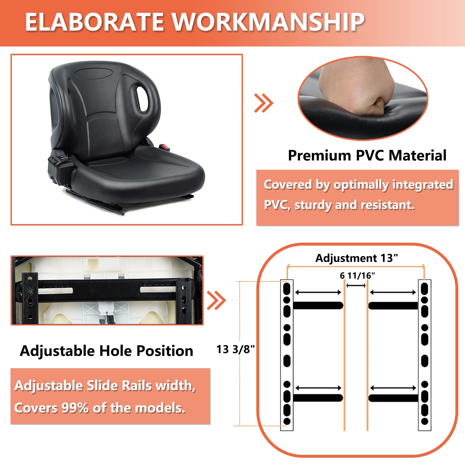 Universal Forklift Seat with Adjustable Backrest, Micro Switch & Safety Belt - Compatible with Toyota Forklift, Tractor, Excavator, Skid Loader, Backhoe, Dozer, Telehandler - Heavy Duty Ergonomic Operator Seat for Construction & Industrial Equipment