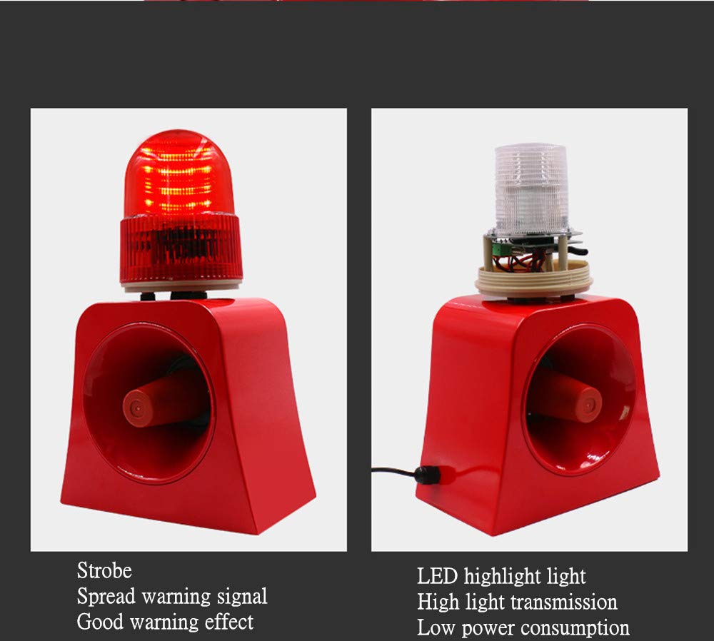 Industrial Grade 120dB Sound & Flashing Light Alarm Siren with Custom Voice - Emergency Warning System, USB Port, AC 110V (Model SF-503) for Warehouse, Construction Site & Outdoor Security