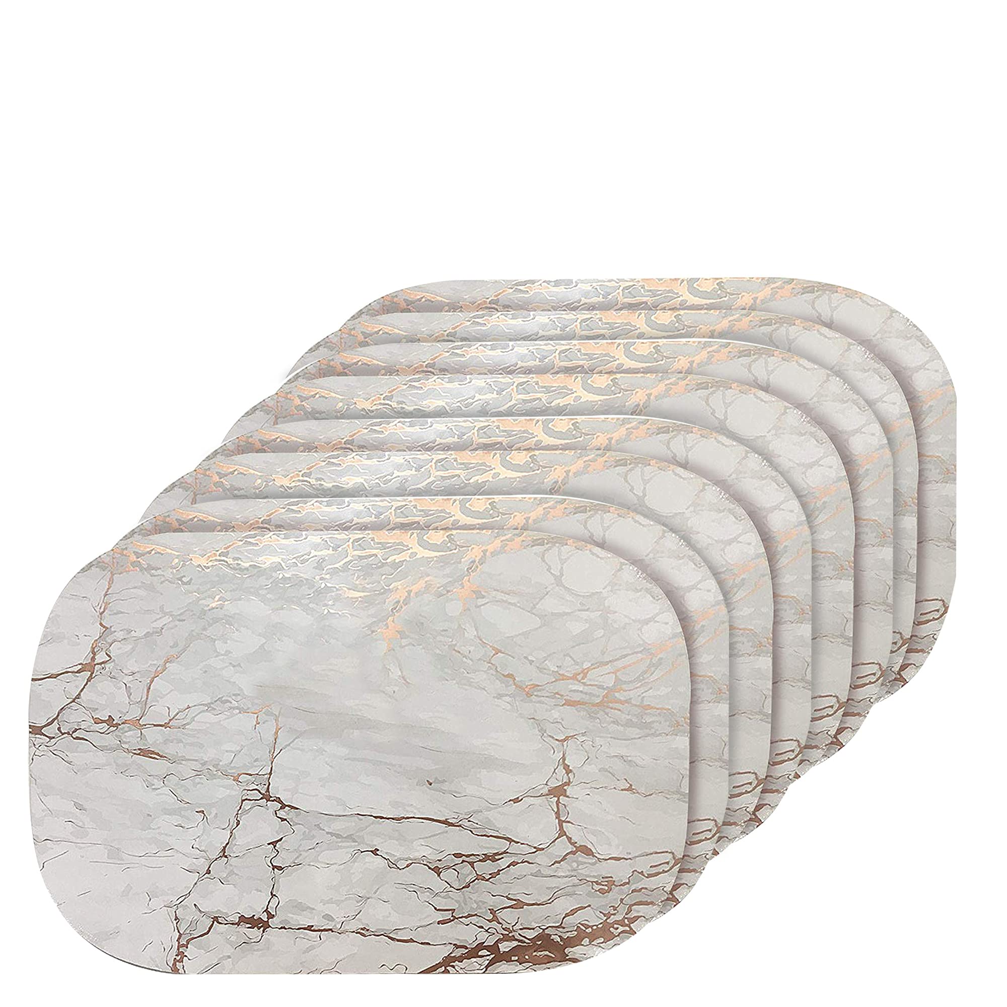 Elegant Rose Gold Marble Oval Cork Placemats Set of 8 - 12
