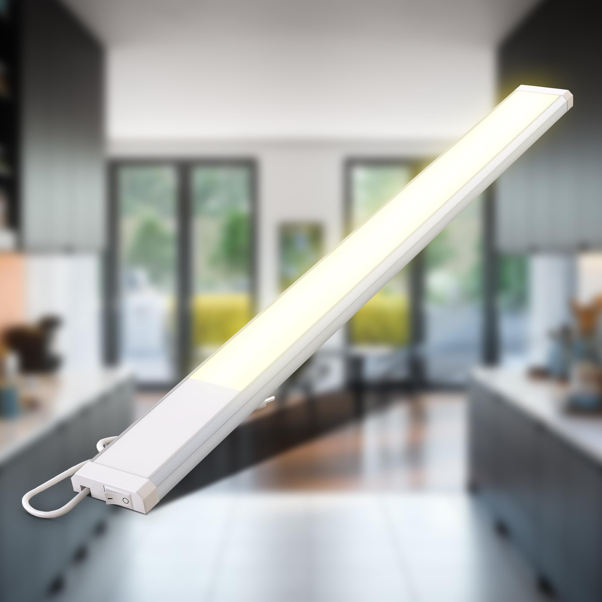 B.K.Licht - 10W Eco-Friendly LED Strip Light, Warm White 3000K, 1100lm, Under Cabinet Lighting for Kitchen, Adhesive LED Light Bar, Closet Lighting, Dimmable LED Tape - Perfect for Kitchen Countertops, Wardrobes & Shelves (White-Silver)