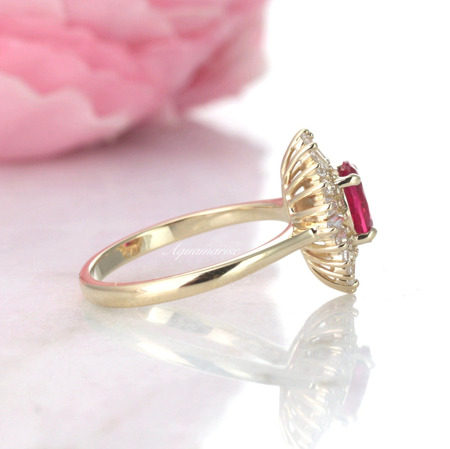 14K Solid Yellow Gold Victoria Natural Ruby Engagement Ring - Perfect for Proposals, Anniversaries & Romantic Gifts