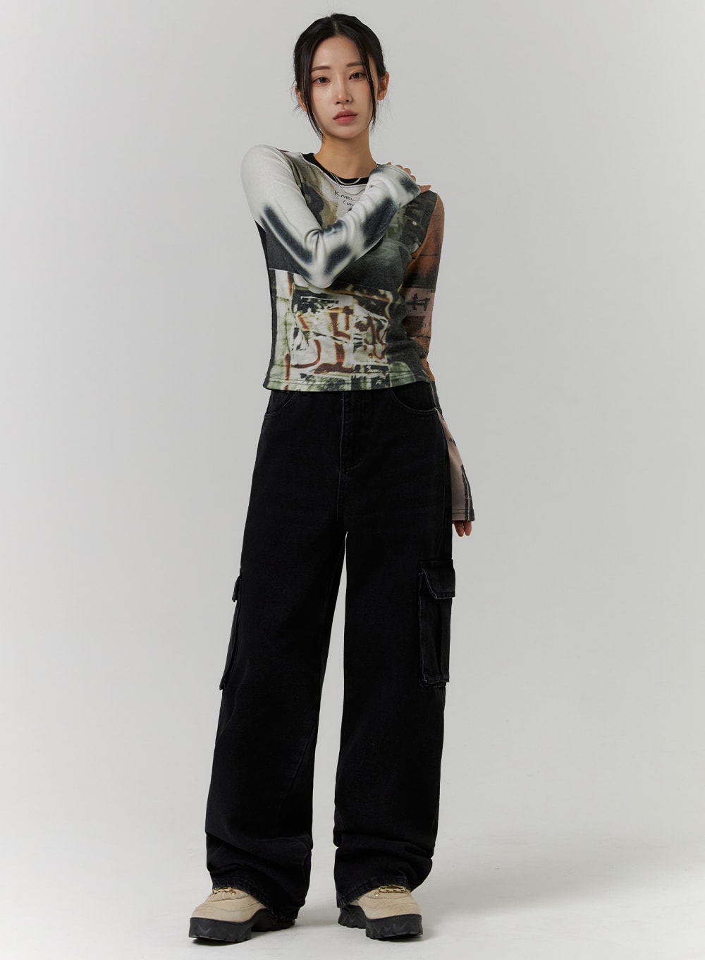 Cargo Wide Leg Jeans CD312 - Women's High Waist Stretch Denim Pants for Casual Wear & Outdoor Adventures